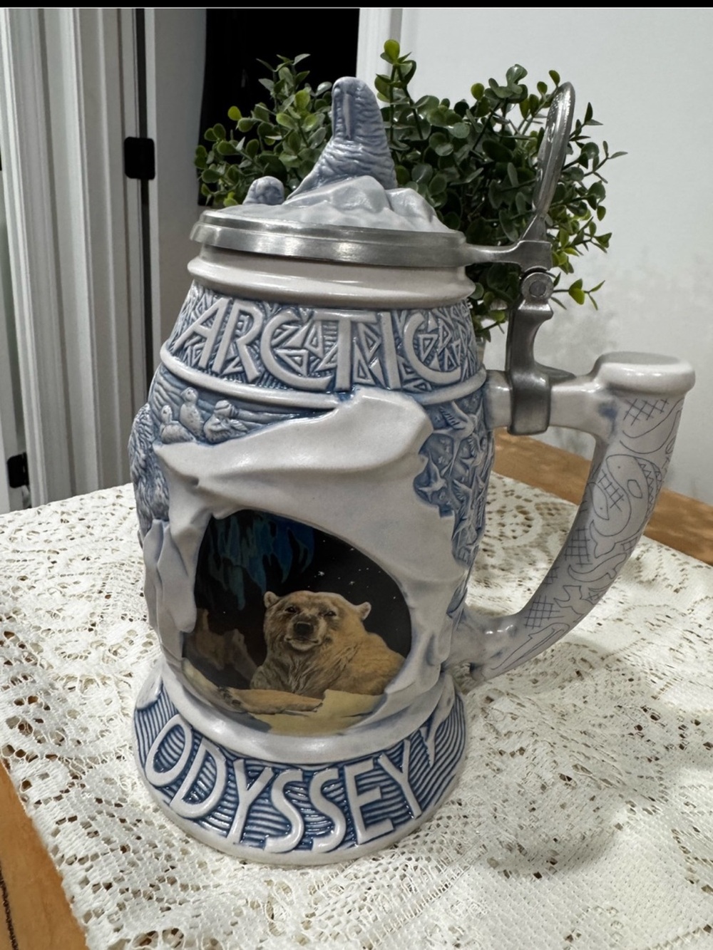 Avon Arctic Odyssey Ceramic Stein with Pewter Lid